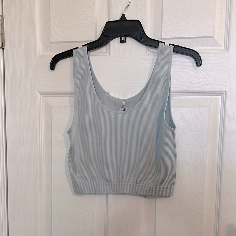 Powder Blue Sleeveless Fitted Crop Tank Top